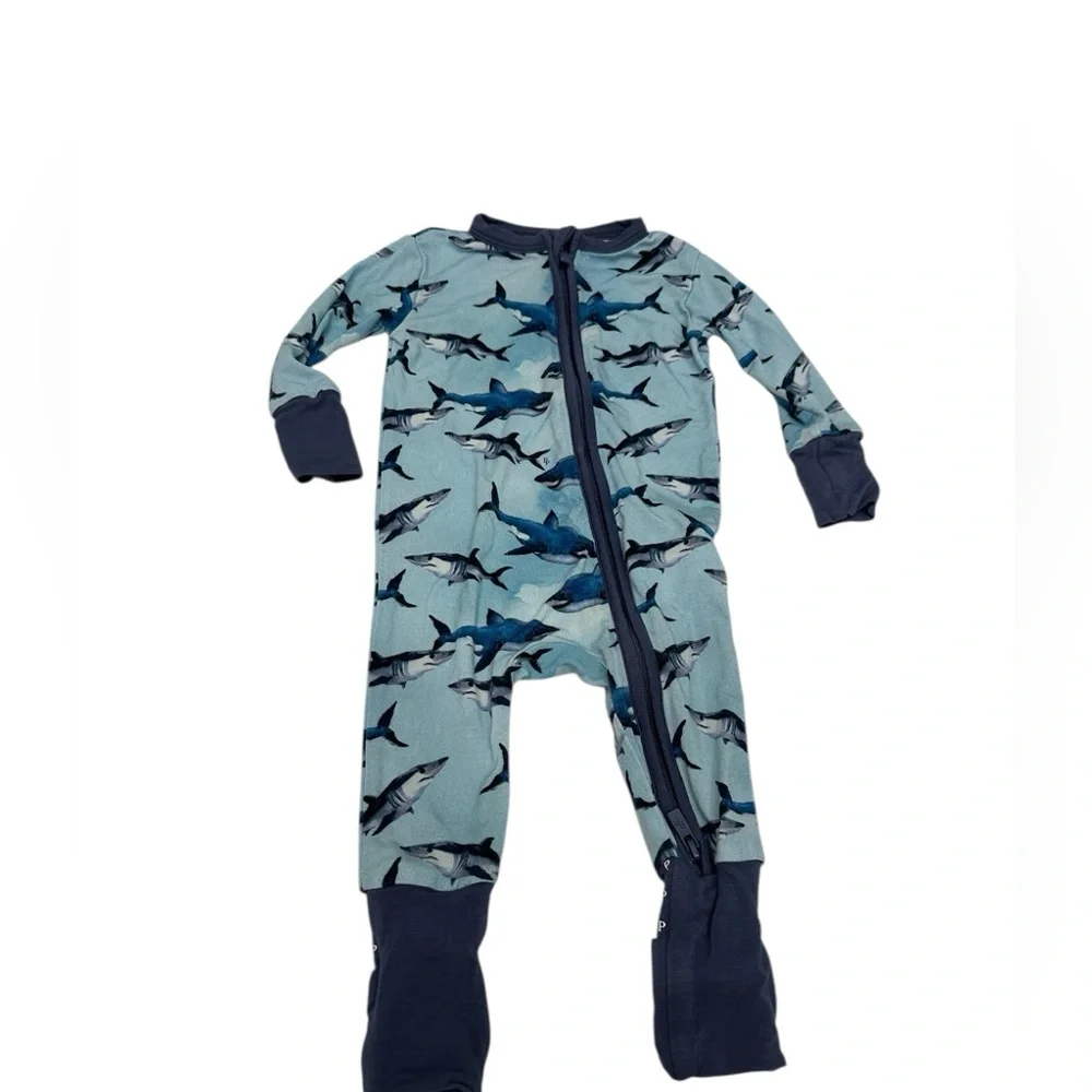 Posh Peanut Baby One‎ Piece Blue Sharks Print Size 3-6 Month